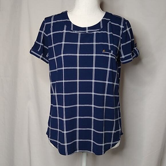 Sweet Wanderer Women's Windowpane Top Navy Sm - Picture 1 of 9